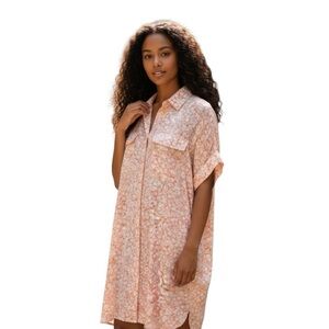 Lost + Wander Floral Shirt Dress in Pink and White